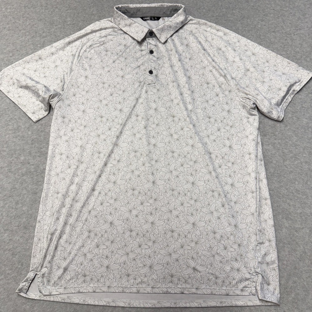 UNRL Polo Shirt Mens XL White Floral Golf Performance Stretch Lightweight Top